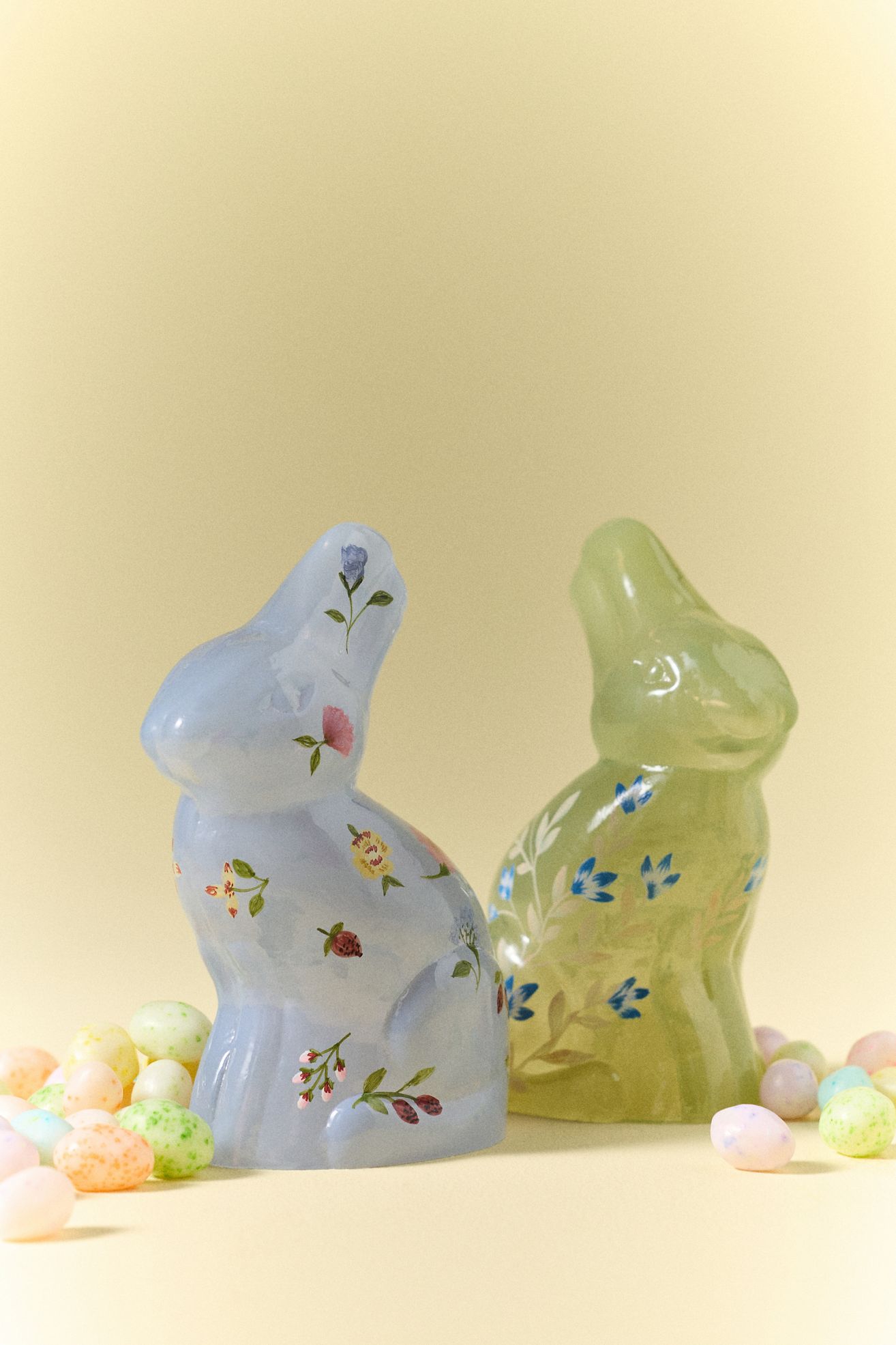 Floral Glass Bunny Decorative Object - Light Green, Standard, Assorted