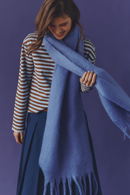 Maeve Solid Brushed Fringe Scarf In Blue