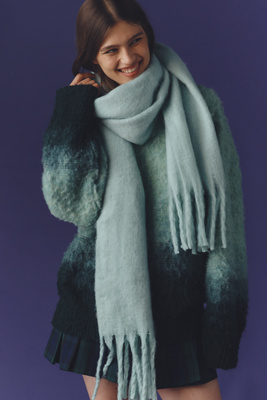 Maeve Solid Brushed Fringe Scarf In Green