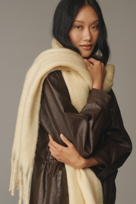 Maeve Solid Brushed Fringe Scarf In Yellow
