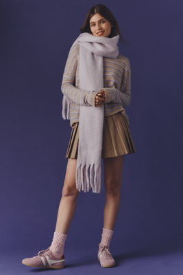 Maeve Solid Brushed Fringe Scarf In Purple
