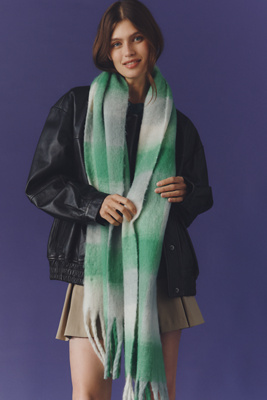 Maeve Plaid Fringe Scarf In Green