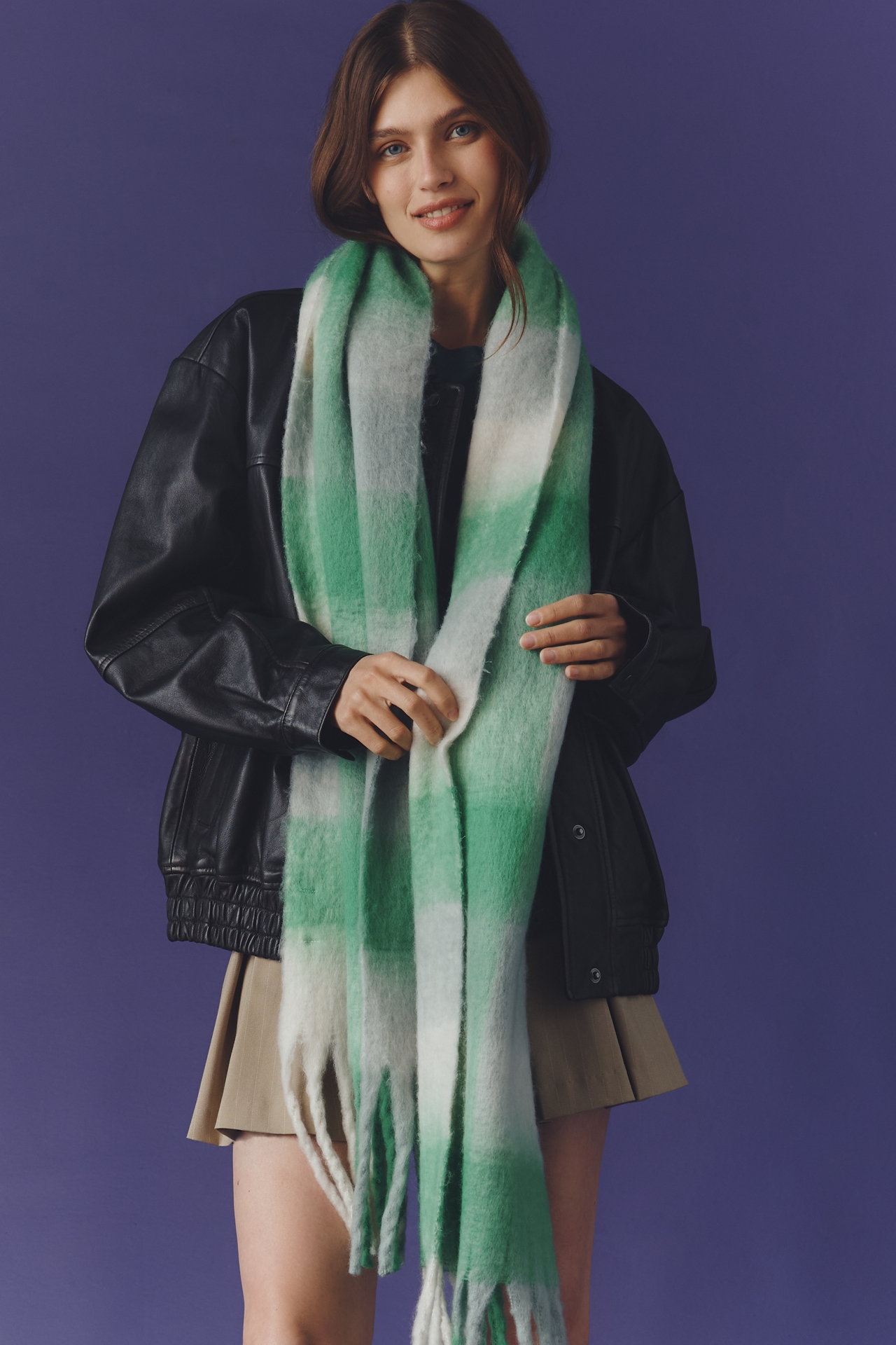 Maeve Plaid Fringe Scarf
