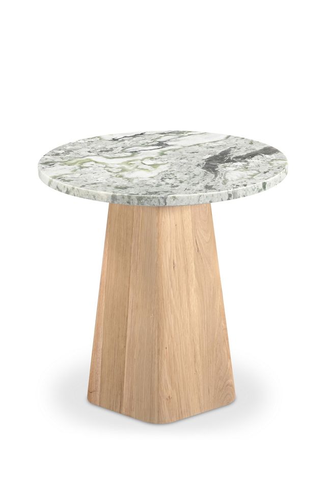 Evelyn Marble-Top Oak Side Table #1