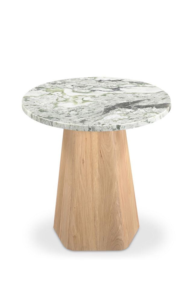 Evelyn Marble-Top Oak Side Table #2