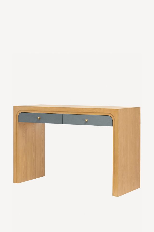 Helene Grasscloth Oak Console Table #1