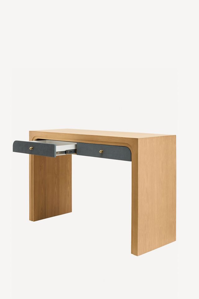 Helene Grasscloth Oak Console Table #2