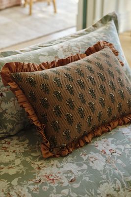 Cotton Block-Print Ruffle Pillow