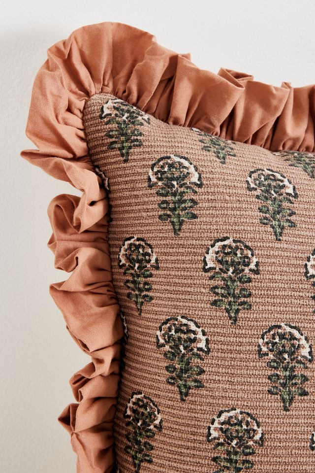 Cotton Block-Print Ruffle Pillow #2