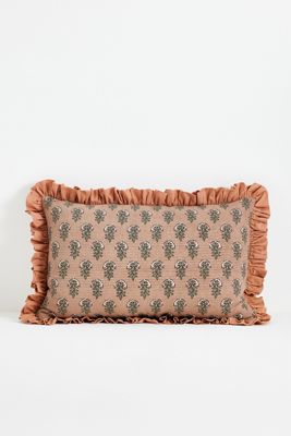 Cotton Block-Print Ruffle Cushion