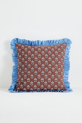 Cotton Block-Print Ruffle Pillow