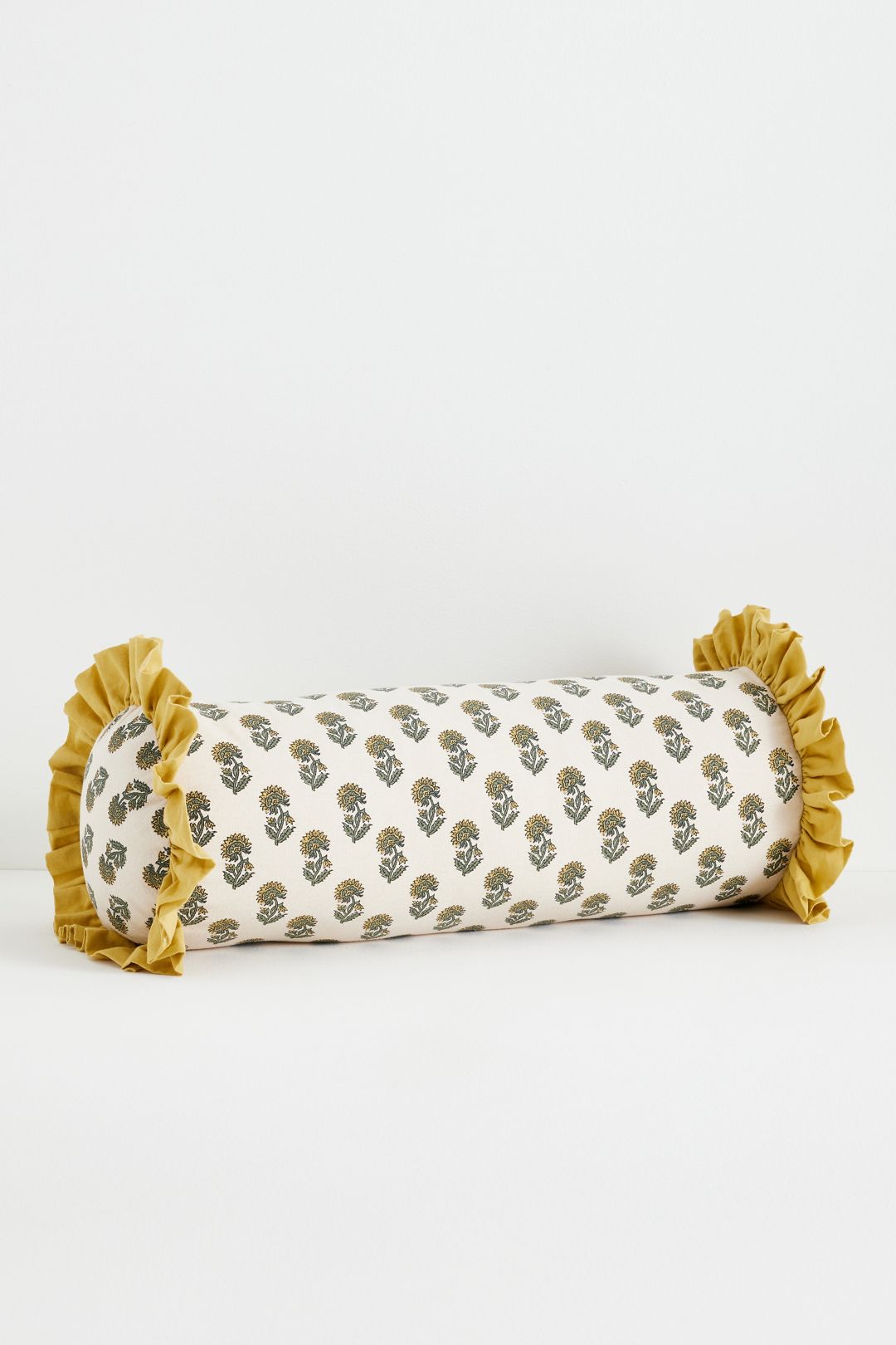 Cotton Block-Print Ruffle Pillow - Yellow 20" X 8", Assorted