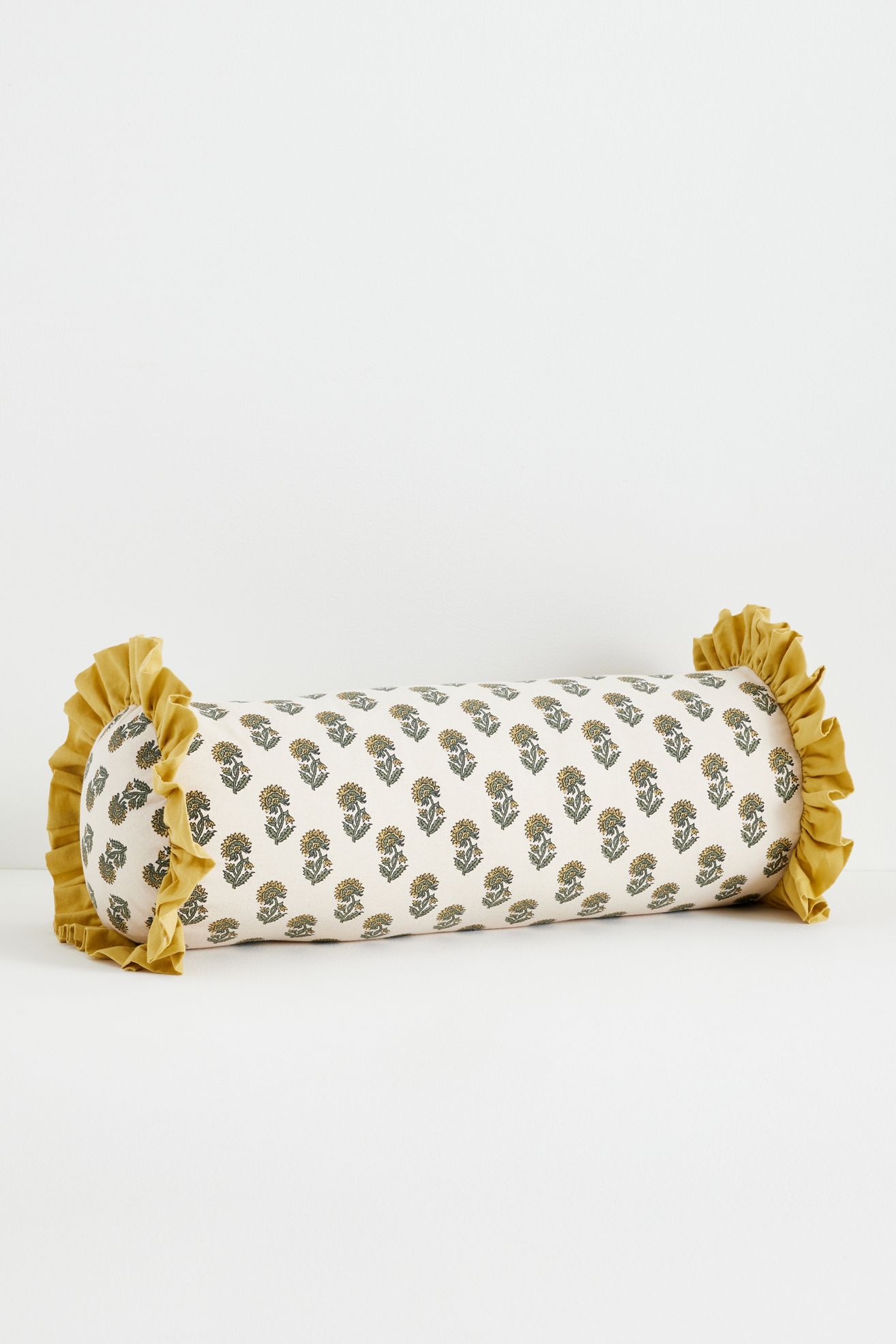 Cotton Block-Print Ruffle Pillow - Yellow 20" X 8", Assorted