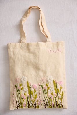 Embroidered Vines Linen Tote