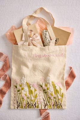 Embroidered Vines Linen Tote