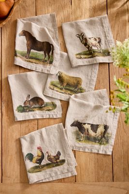 Farmyard Linen Napkins, Set of 6