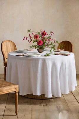 Terrain Lithuanian Linen Round Tablecloth In White
