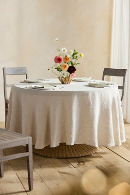 Terrain Lithuanian Linen Round Tablecloth In White