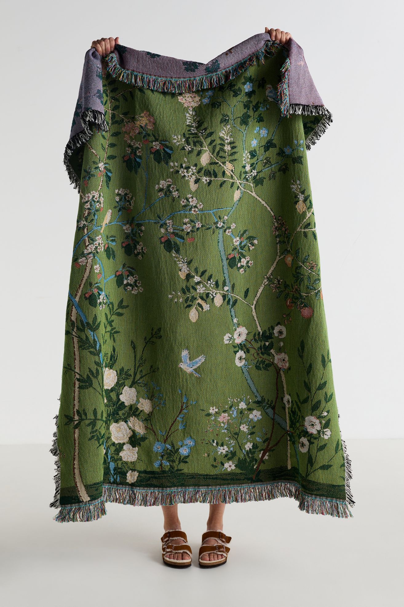 Estella Cotton Woven Throw Blanket - Green Floral, Standard, 50" x 70"