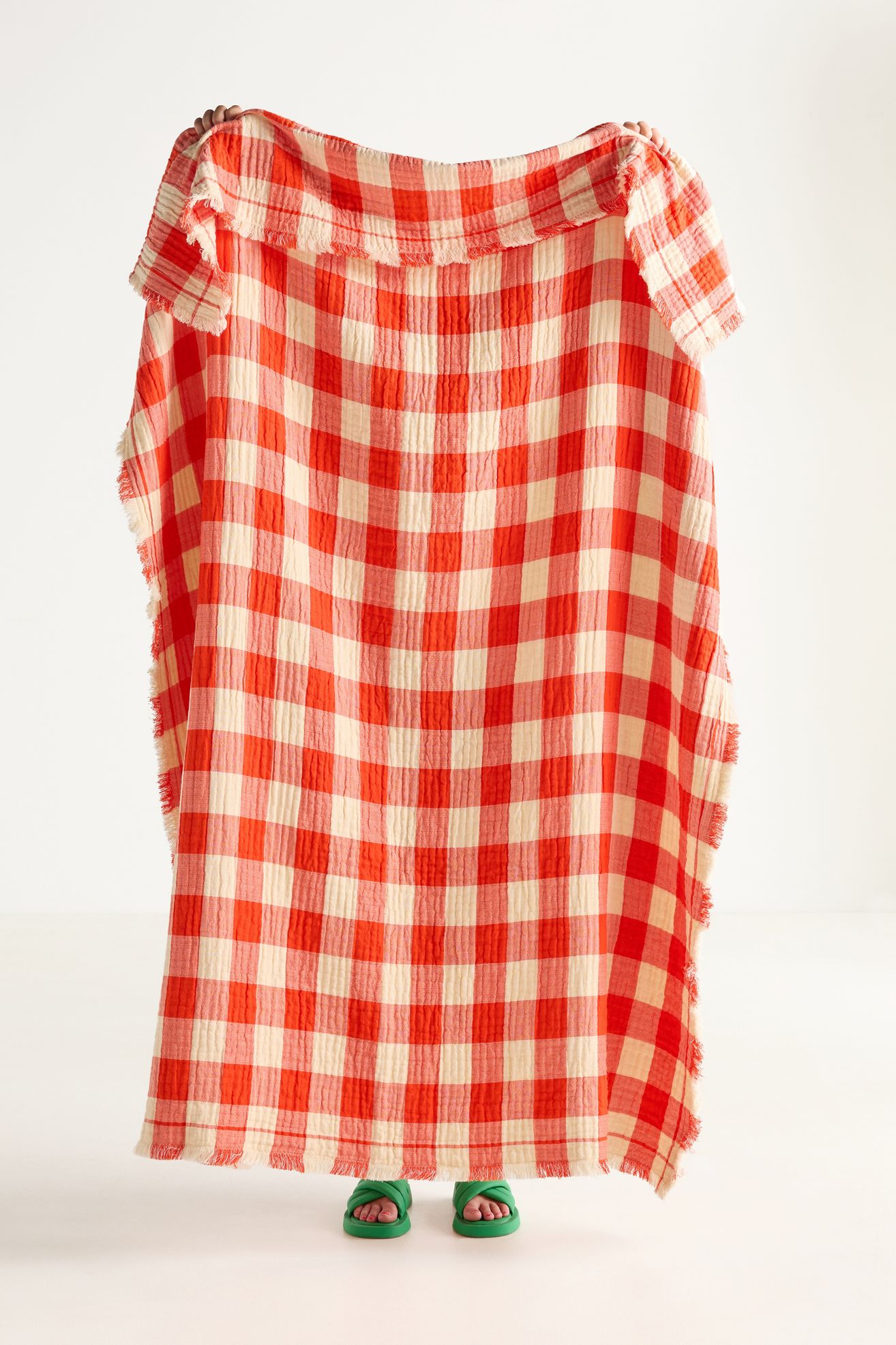 Ana Cotton Gauze Woven Throw Blanket - Red/Neutral Gingham, 50" x 70"