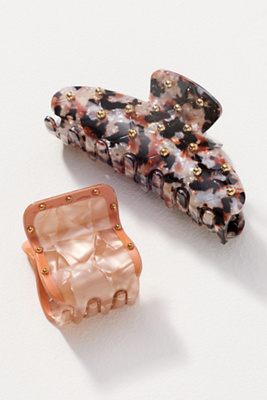 By Anthropologie Studded Hair Claw Clips, Set Of 2 In Sand