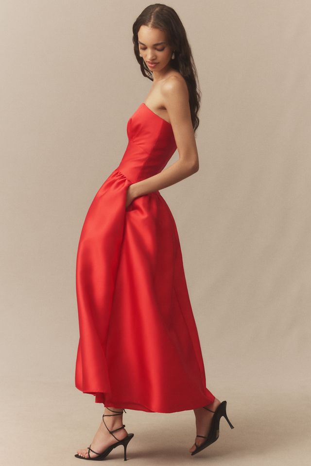 Shoshanna Mikado Posy Strapless Midi Dress #3