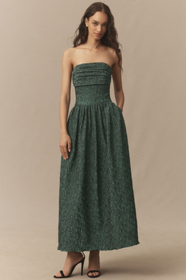 Shoshanna Lillia Strapless Ruched Midi Dress In Green