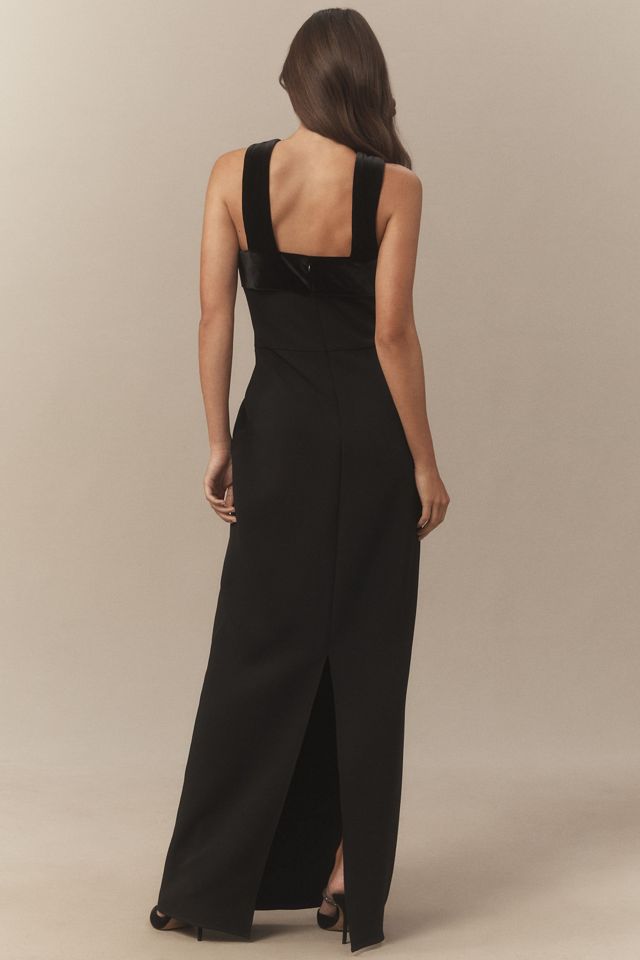 Shoshanna Midnight Gala Velvet Bow Stretch Crepe Maxi Dress #1