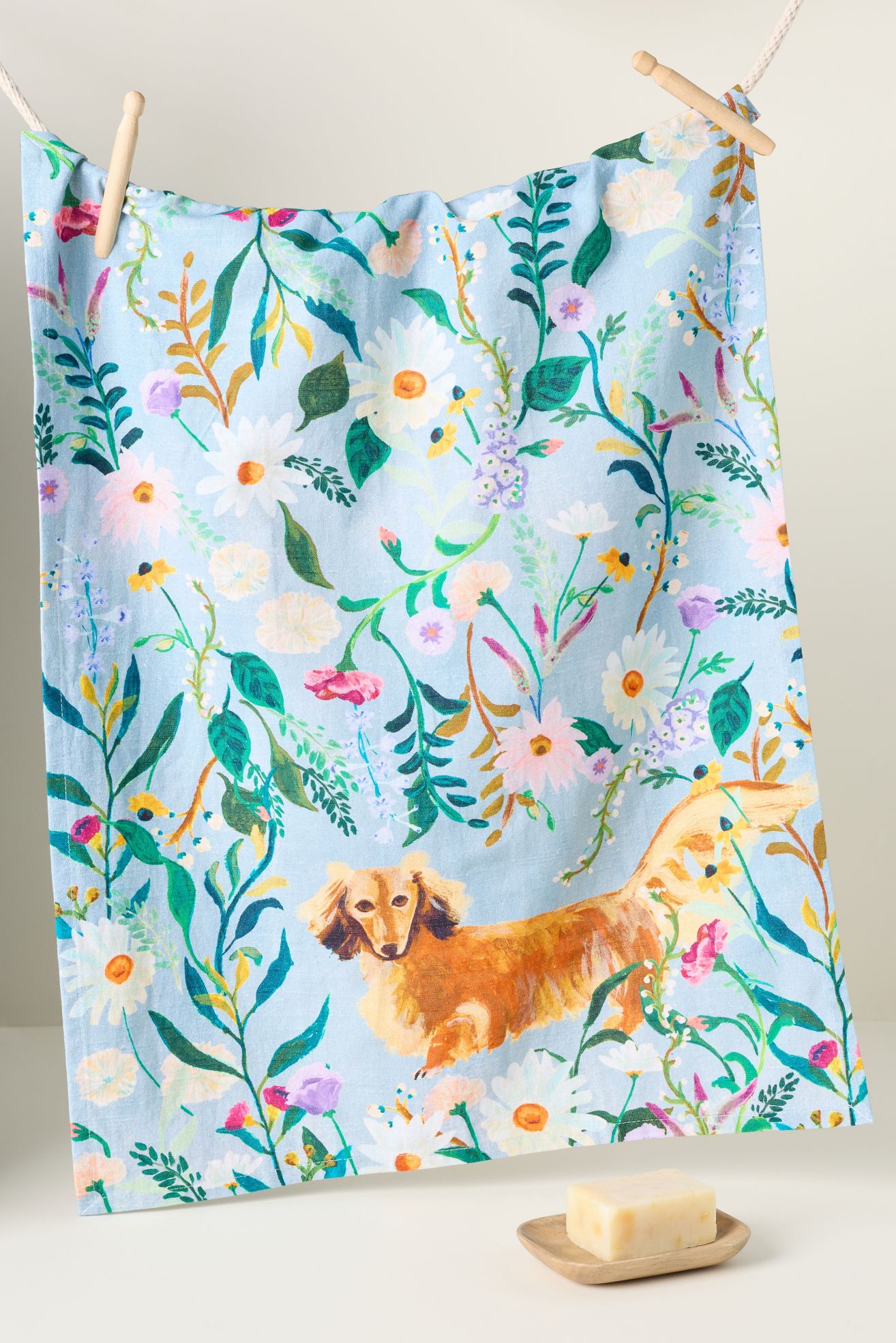 Dog Pet Portrait Dish Towel - Blue, Standard, One Size
