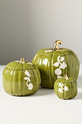Floral Ceramic Pumpkin Vessel