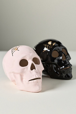 Anthropologie Ceramic Skull Decorative Object In Pink