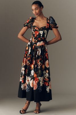 BHLDN Gabrielle Taffeta Lace A-Line Midi Dress | Anthropologie