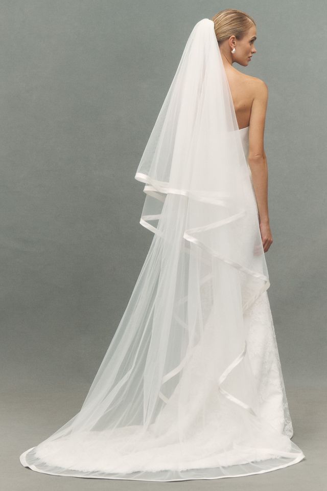 Pronovias Sandey Satin Trim Chapel Veil with Blusher #1