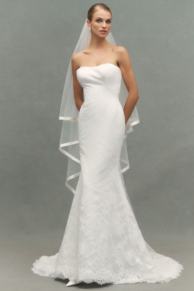 Pronovias Sandey Satin Trim Chapel Veil with Blusher #2