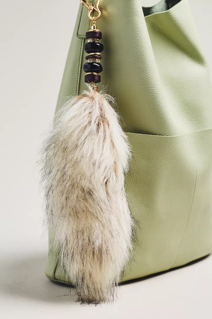 Faux-Fur Beaded Bag Charm