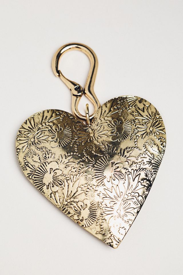 Large Embossed Metal Heart Bag Charm #1