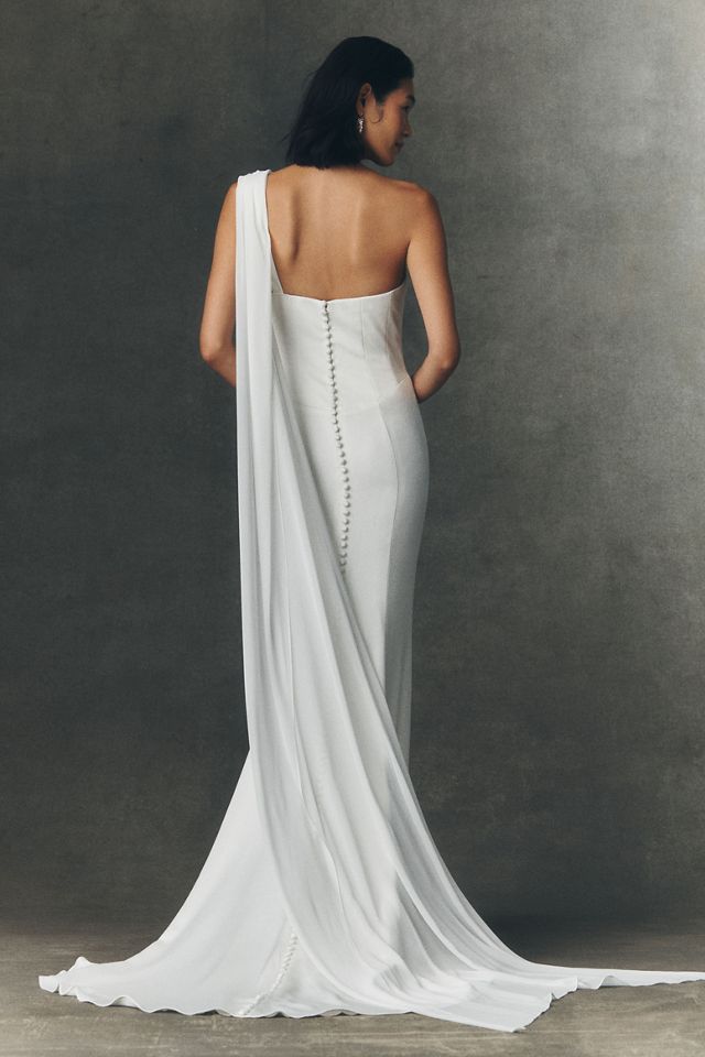 Jenny by Jenny Yoo Stassie One-Shoulder Satin Column Wedding Gown |  Anthropologie