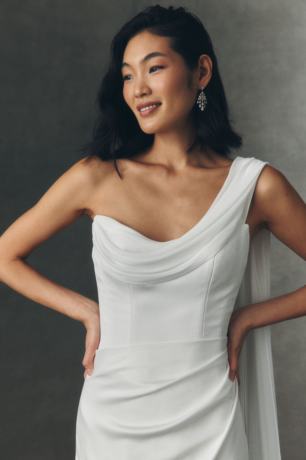 Jenny by Yoo Stassie One-Shoulder Satin Column Wedding Gown