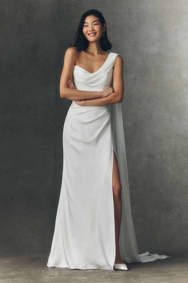 Jenny by Jenny Yoo Stassie One-Shoulder Satin Column Wedding Gown |  Anthropologie