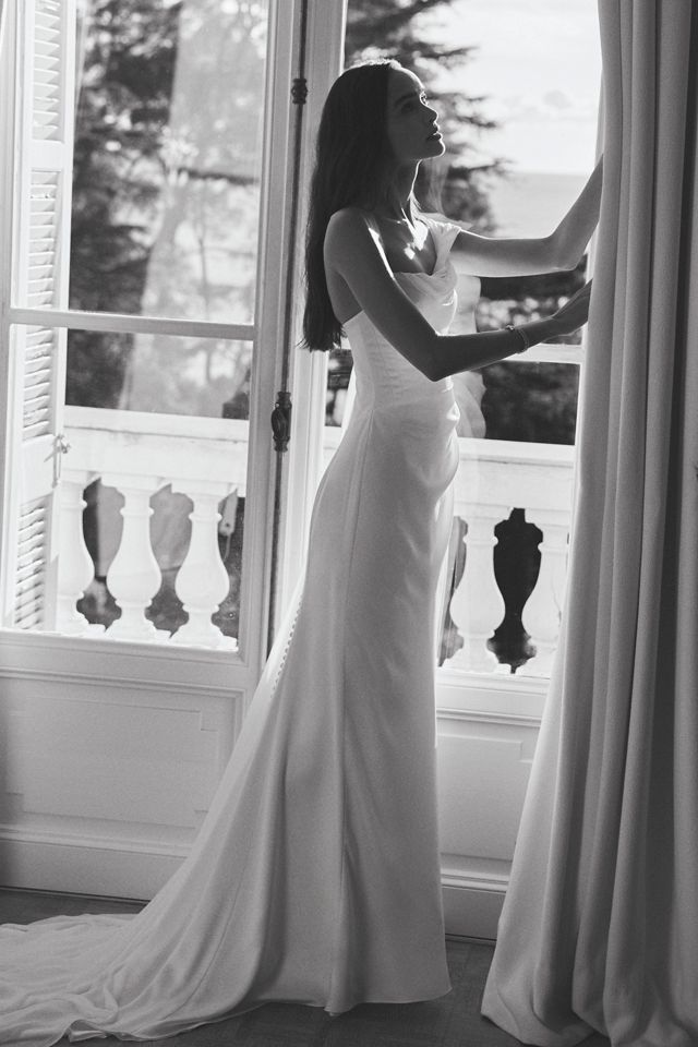 Jenny by Jenny Yoo Stassie One-Shoulder Satin Column Wedding Gown |  Anthropologie