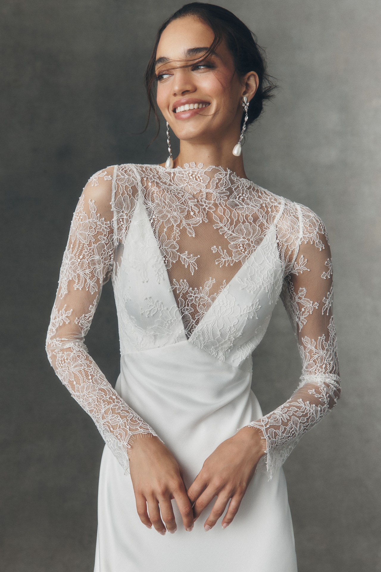 Jenny by Yoo Iris Long-Sleeve V-Neck Satin Wedding Gown