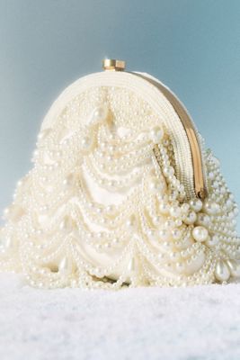 Jewel by Badgley Mischka Draped Pearl Pouch Clutch