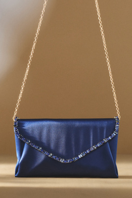 Badgley Mischka Jewel By  Satin Envelope Clutch In Blue