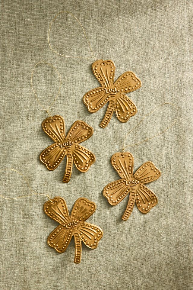 Lucky Clover Embossed Brass Charms, Set of 4 | Terrain