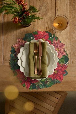 Terrain Poinsettia Wreath Paper Placemats, Set Of 18 In Green