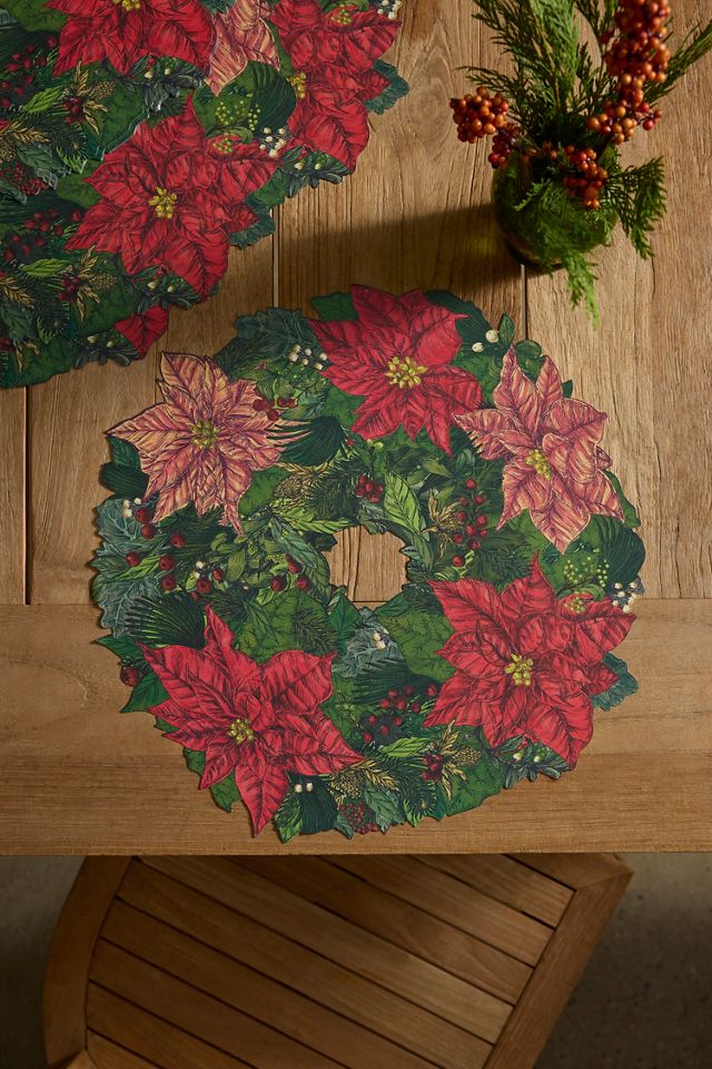 Poinsettia Wreath Paper Placemats, Set of 18 #1