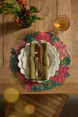 Poinsettia Wreath Paper Placemats, Set of 18