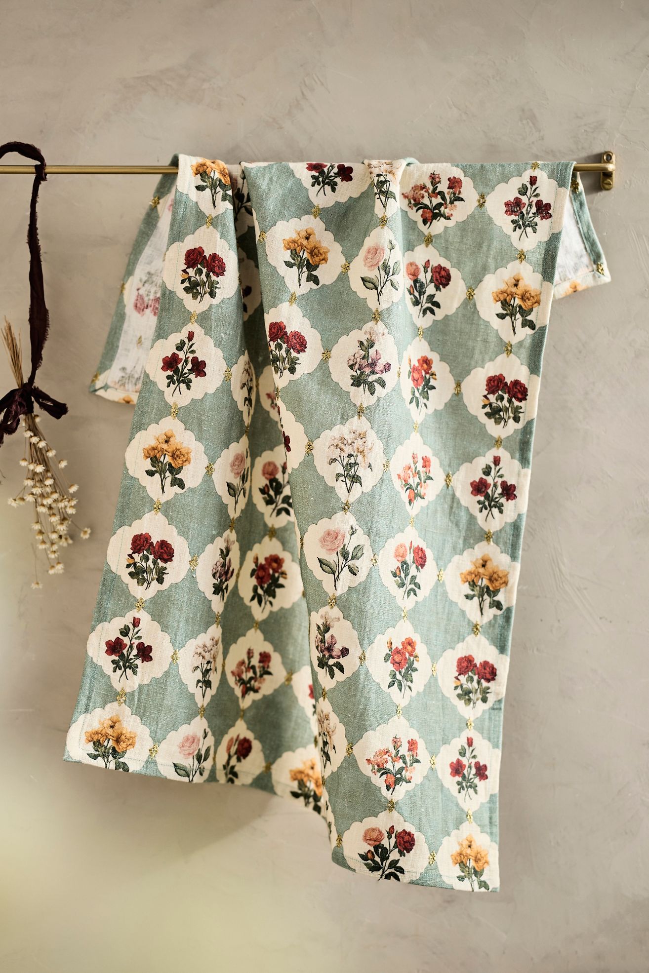 Quatrefoil Floral Linen Dish Towel - Multi, Standard, One Size