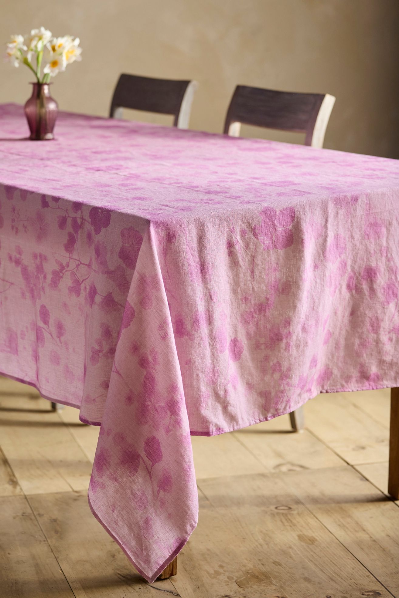 Lilac Sun Print Linen Tablecloth - Lilac, One Size