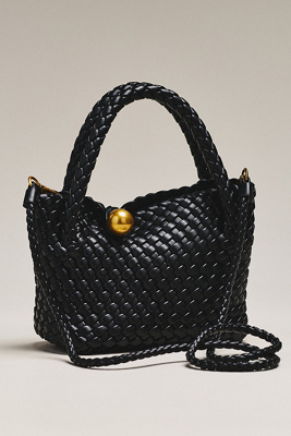 By Anthropologie Faux Leather Woven Satchel In Black